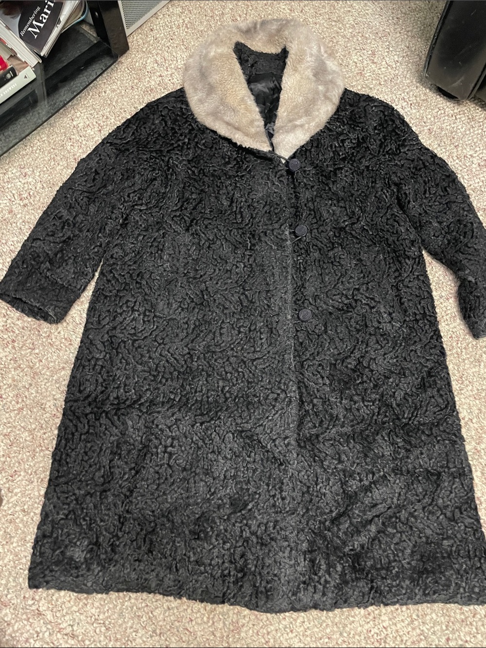 Vintage 50s lambskin fur coat with contrast fur collar